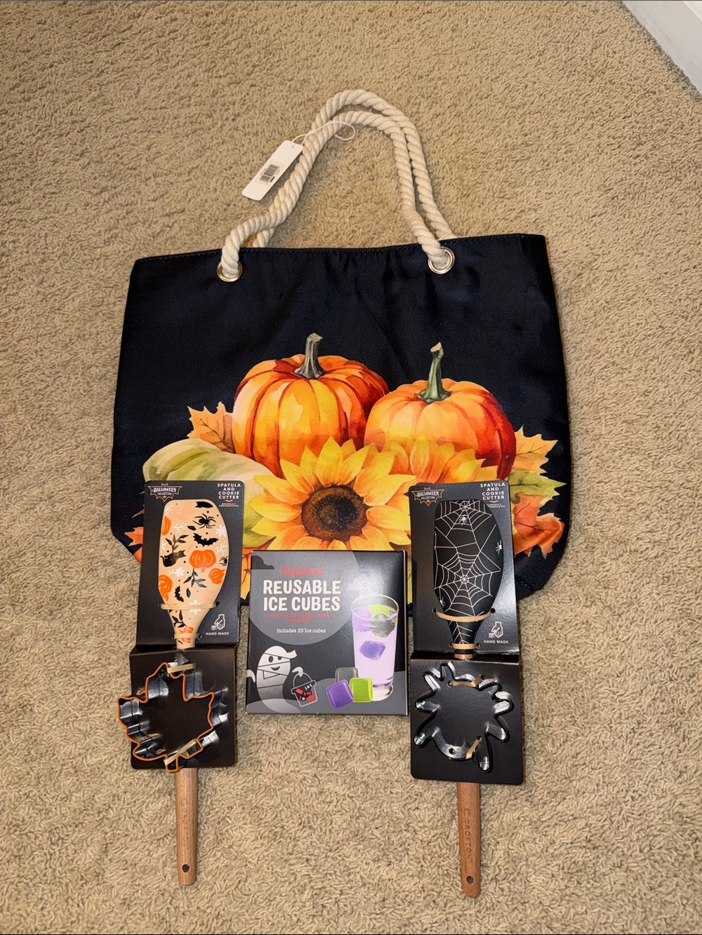 Autumn Pumpkin & Sunflower Tote Bag - Fall Harvest Party Tote